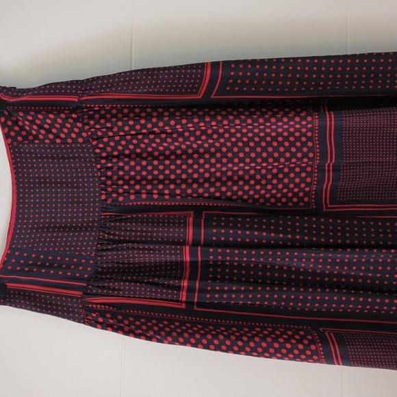 Anthropology Geo Print Elegant Red& Navy A Line Flowy Polka Dot Maxi Skirt Sz 2 - Picture 2 of 7